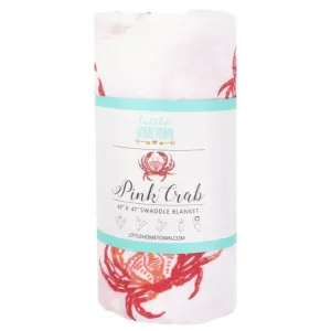 Little Hometown Baby Muslin Swaddle Receiving Blanket | Pink Crab