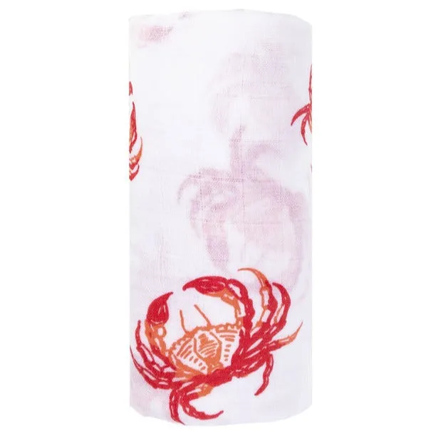 Little Hometown Baby Muslin Swaddle Receiving Blanket | Pink Crab