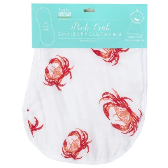 Little Hometown Pink Crab Burp Cloth   Bib