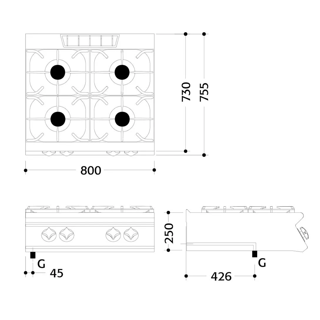 Mareno Gas 4 Burner Cooktop ANC78G24