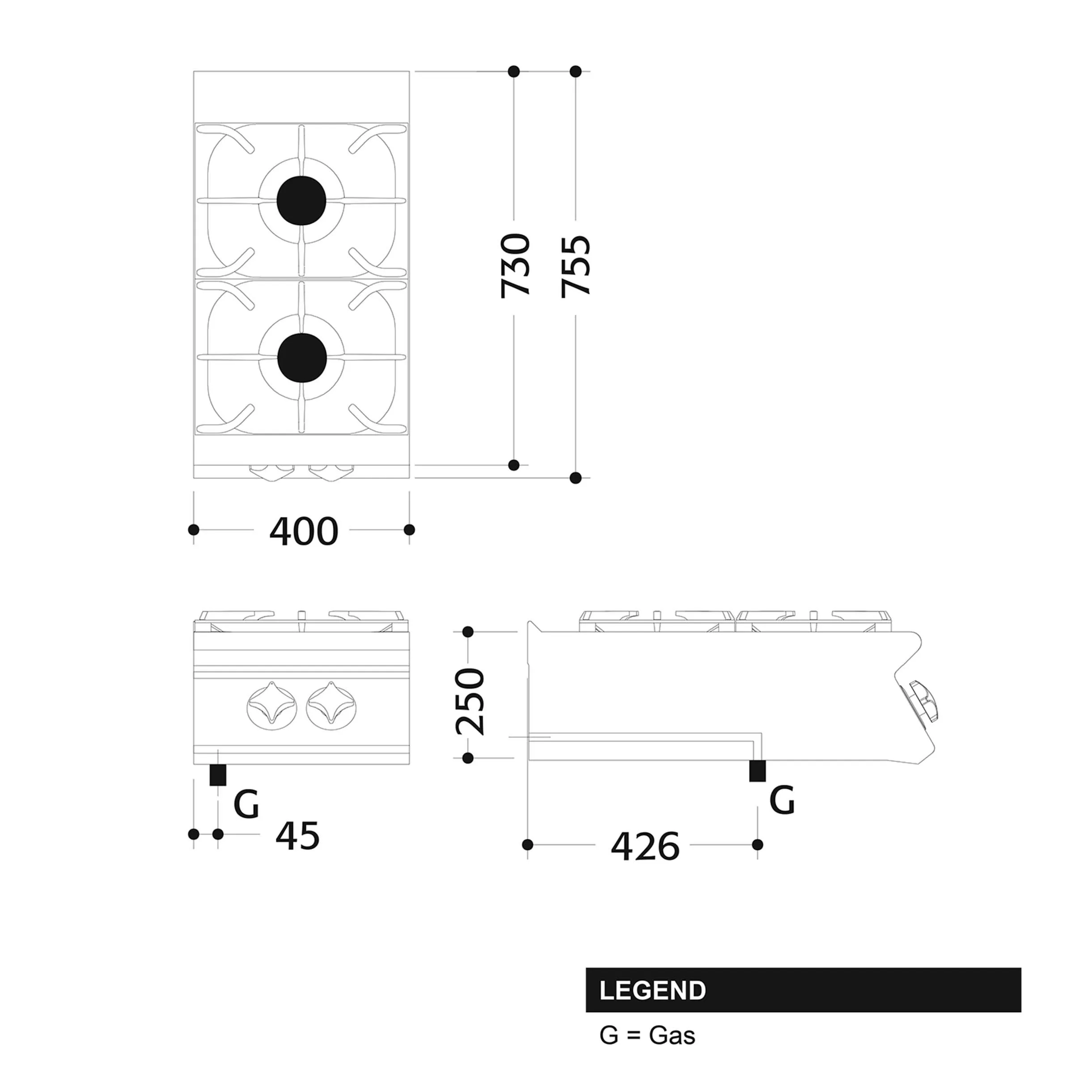Mareno Gas Series 2 Burner Cooktop ANC74G12
