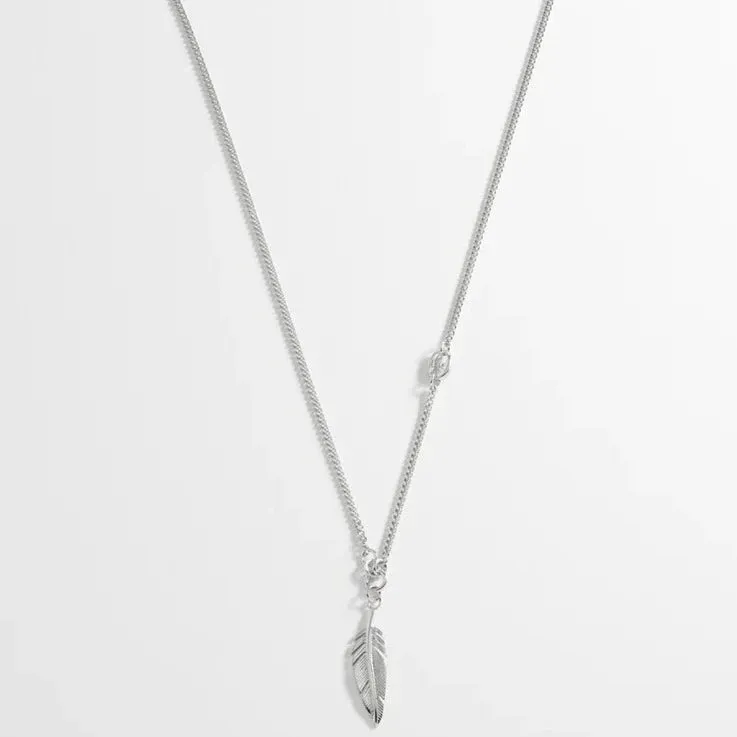 Mens Feather Pendant Necklace | Rhodium Plated Steel