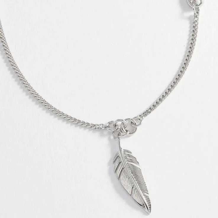 Mens Feather Pendant Necklace | Rhodium Plated Steel