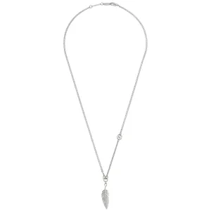 Mens Feather Pendant Necklace | Rhodium Plated Steel