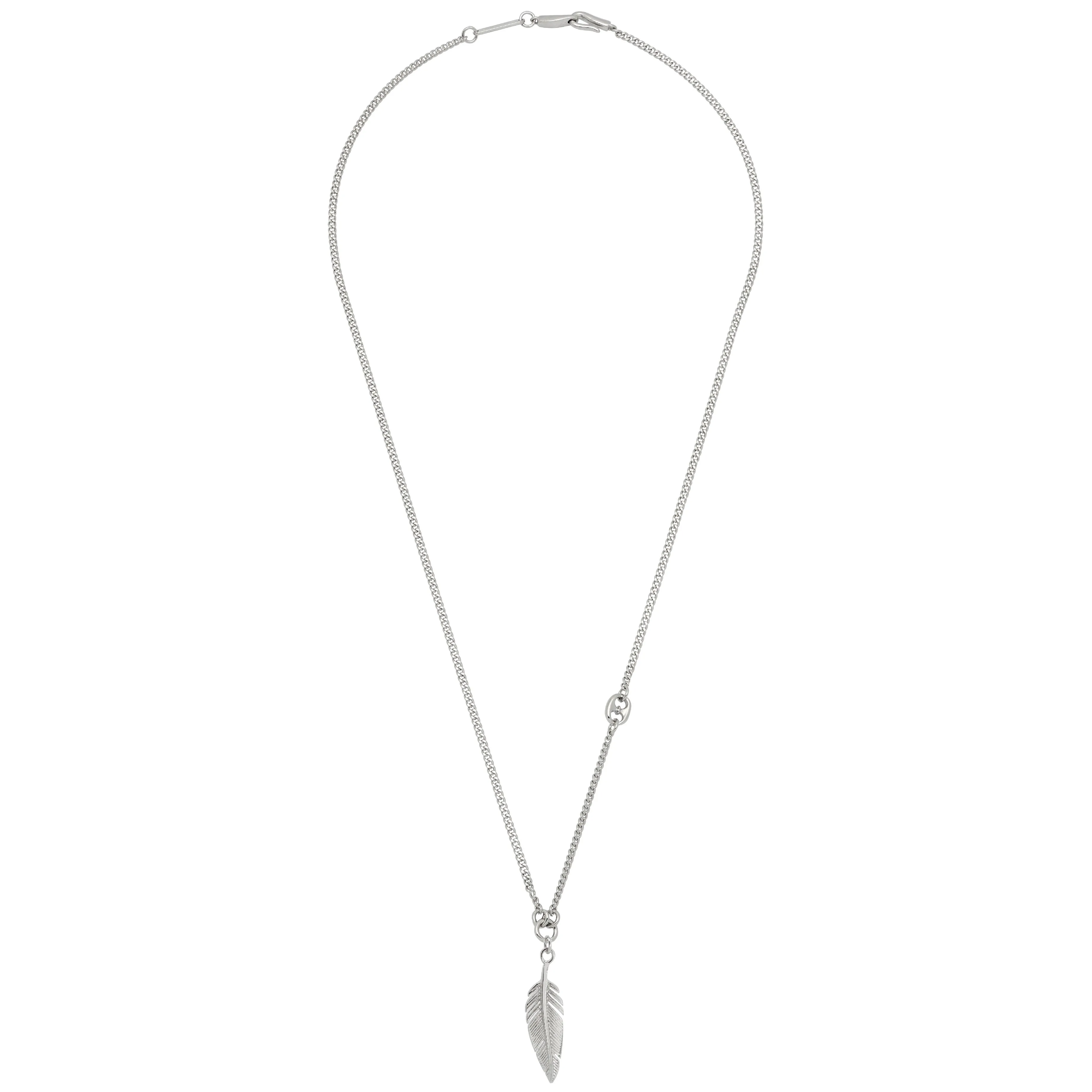 Mens Feather Pendant Necklace | Rhodium Plated Steel