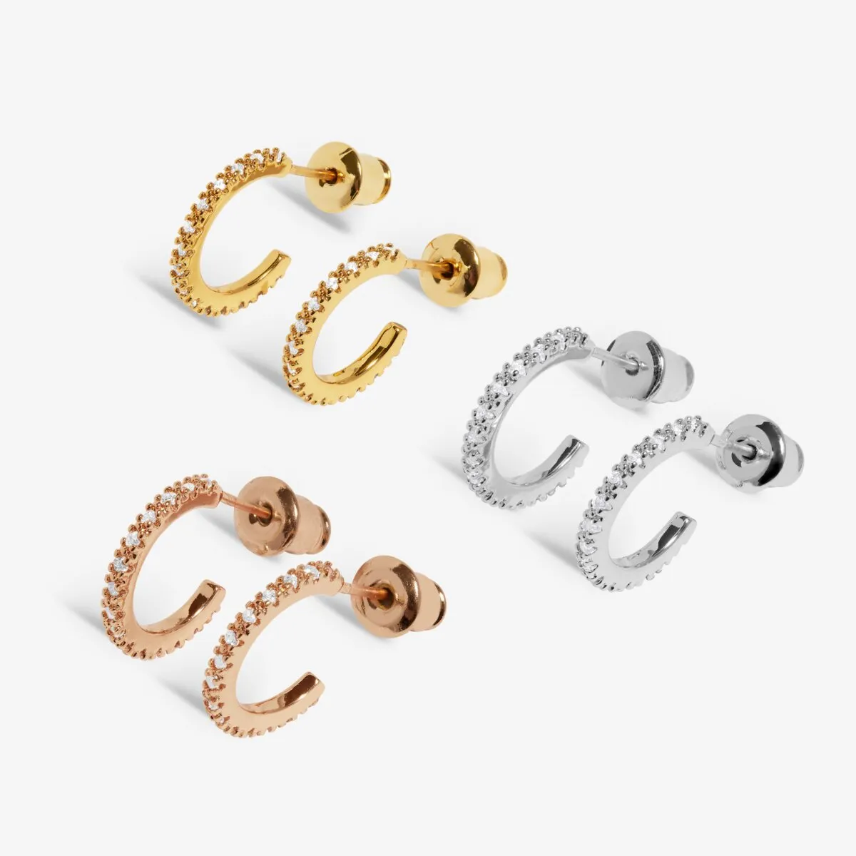 Mini Charms Three Tone Pav Hoop Earrings | Silver, Gold & Rose Gold Plated