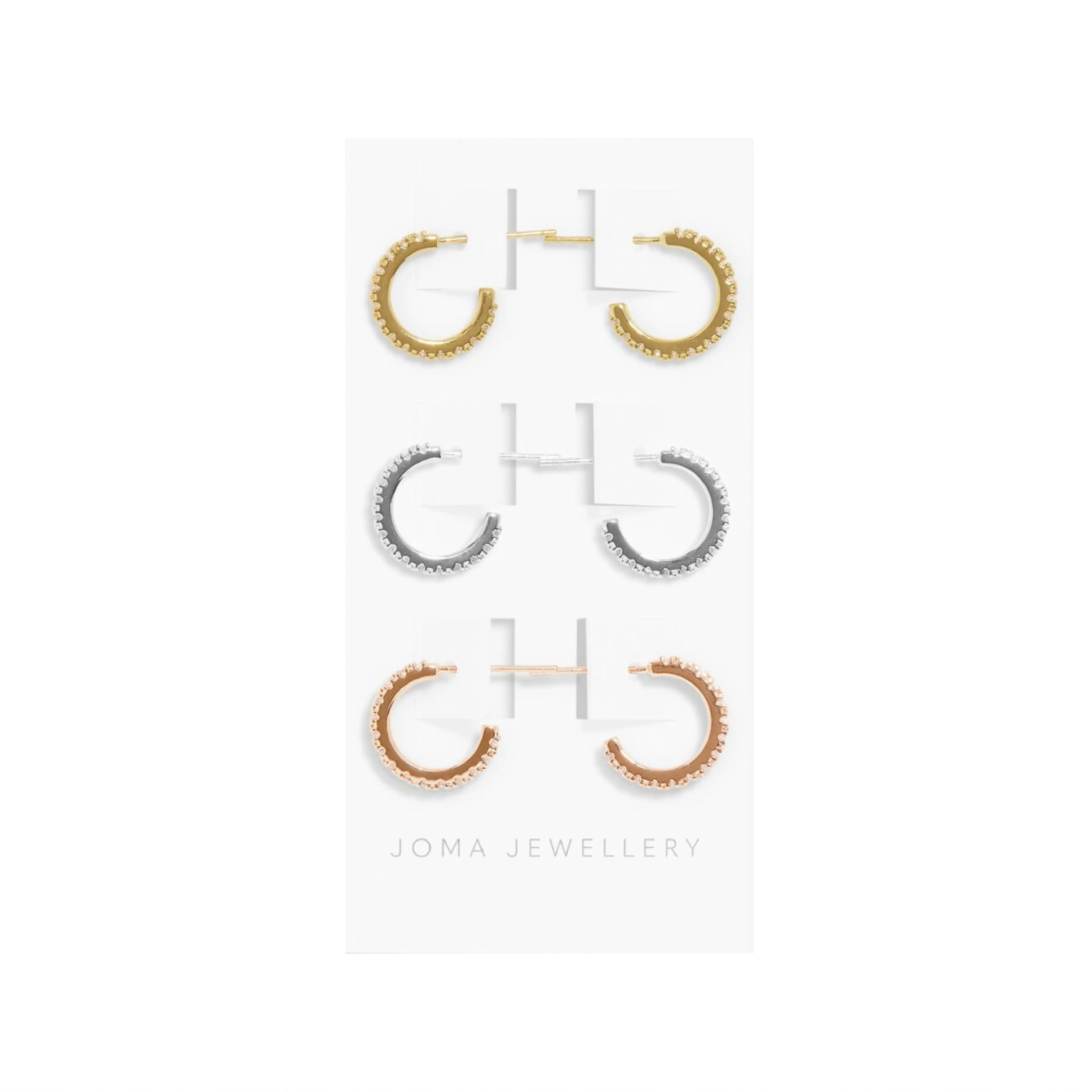 Mini Charms Three Tone Pav Hoop Earrings | Silver, Gold & Rose Gold Plated