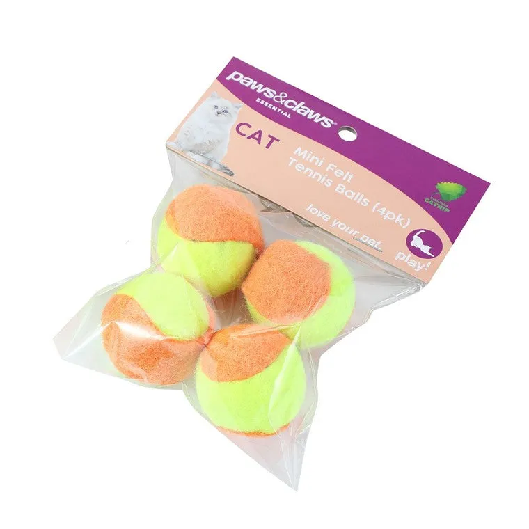 Mini Felt Catnip Tennis Ball, 4pk, 2 Asstd Colours