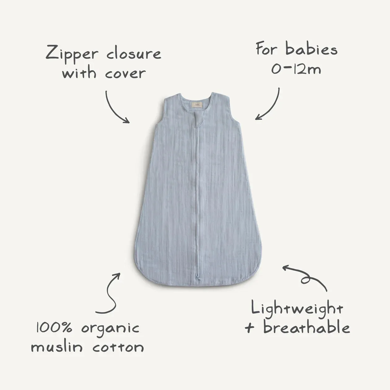 Mushie Organic Cotton Muslin Sleep Bag | Fog
