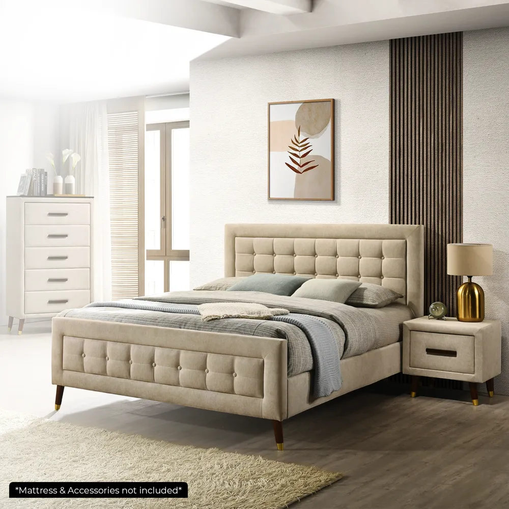 Oshi Melodie Queen Bed L1980 x W1530mm Coffee Cream
