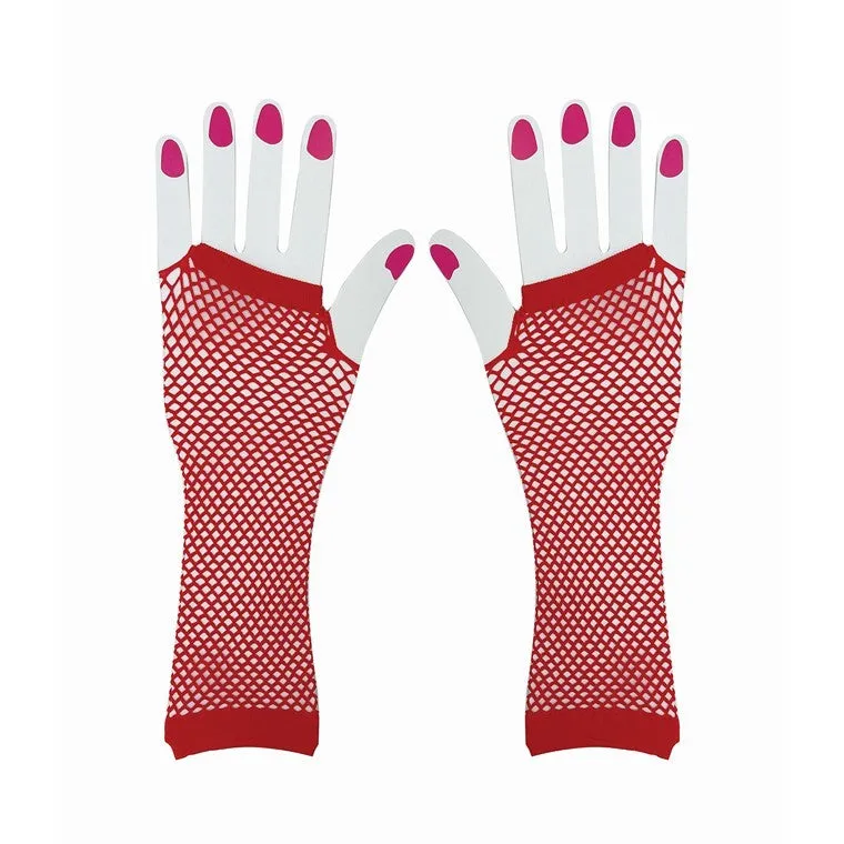 Party Fishnet Gloves, Red