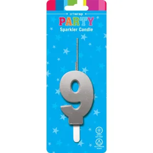 Sparkler Candle, Silver, 9