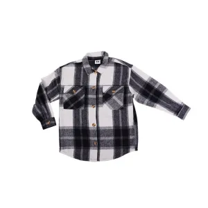Woven Check Shacket, Black, Size L