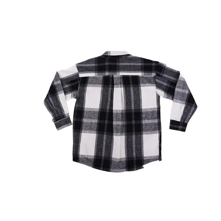 Woven Check Shacket, Black, Size S