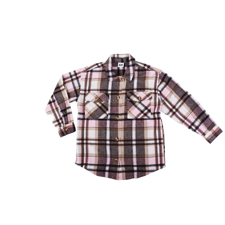 Woven Check Shacket, Rose, Size L